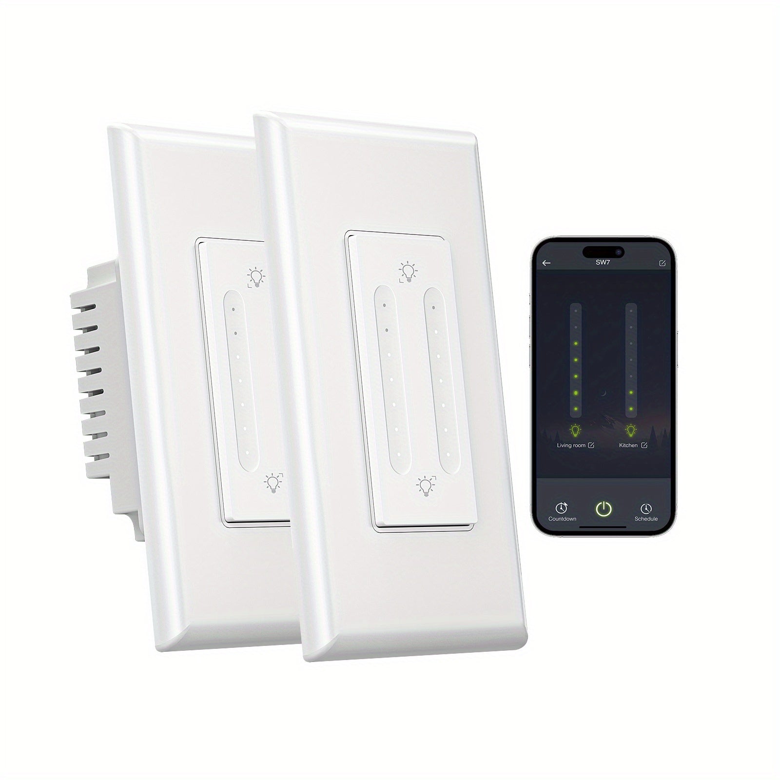 Gosund Smart Dual Dimmer Switch – Wi‑Fi (2.4 GHz) Compatible with Alexa & Google Home, Supports LED, CFL & Incandescent Bulbs, Requires Neutral Wire, White