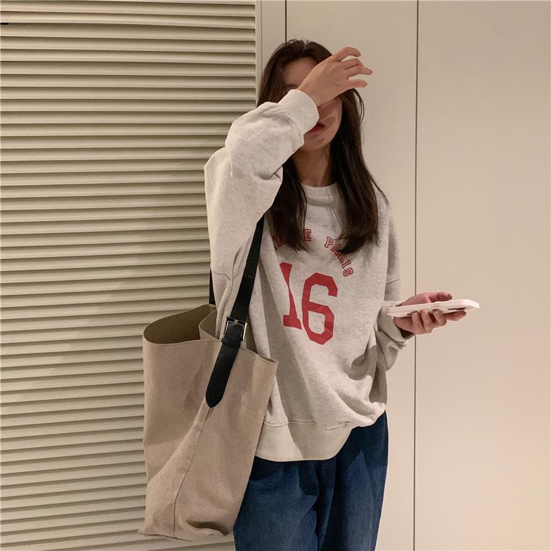 Oversized Letter Print Long Sleeve Women's Pullover Sweater