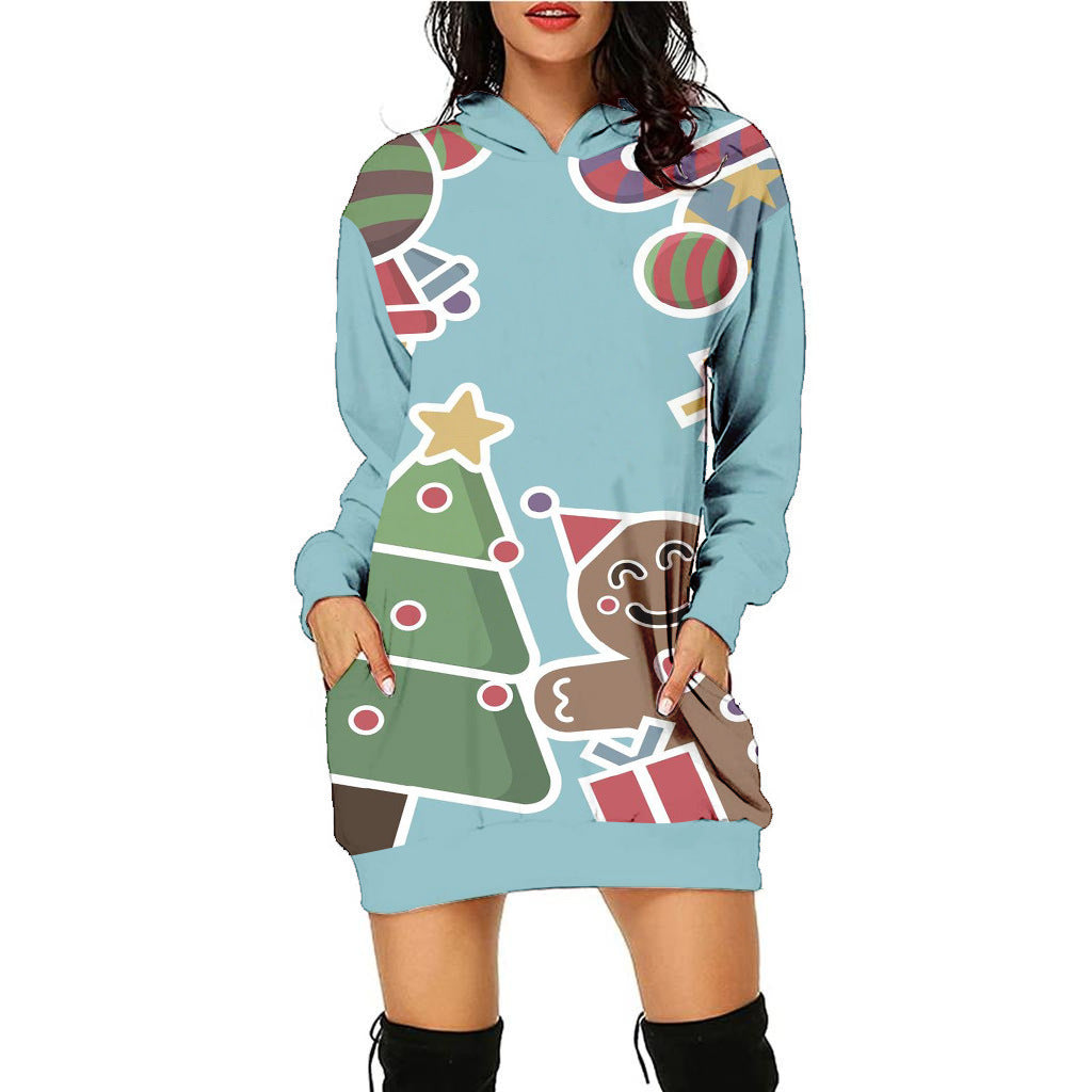 Festive Christmas Print Casual Holiday Sweater Dress