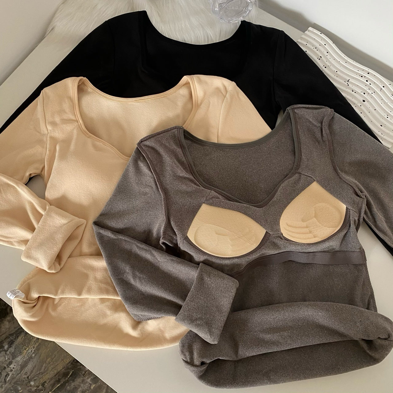 Thermal V-Neck Long Sleeve Base Layer with Built-In Padding – Slim Fit