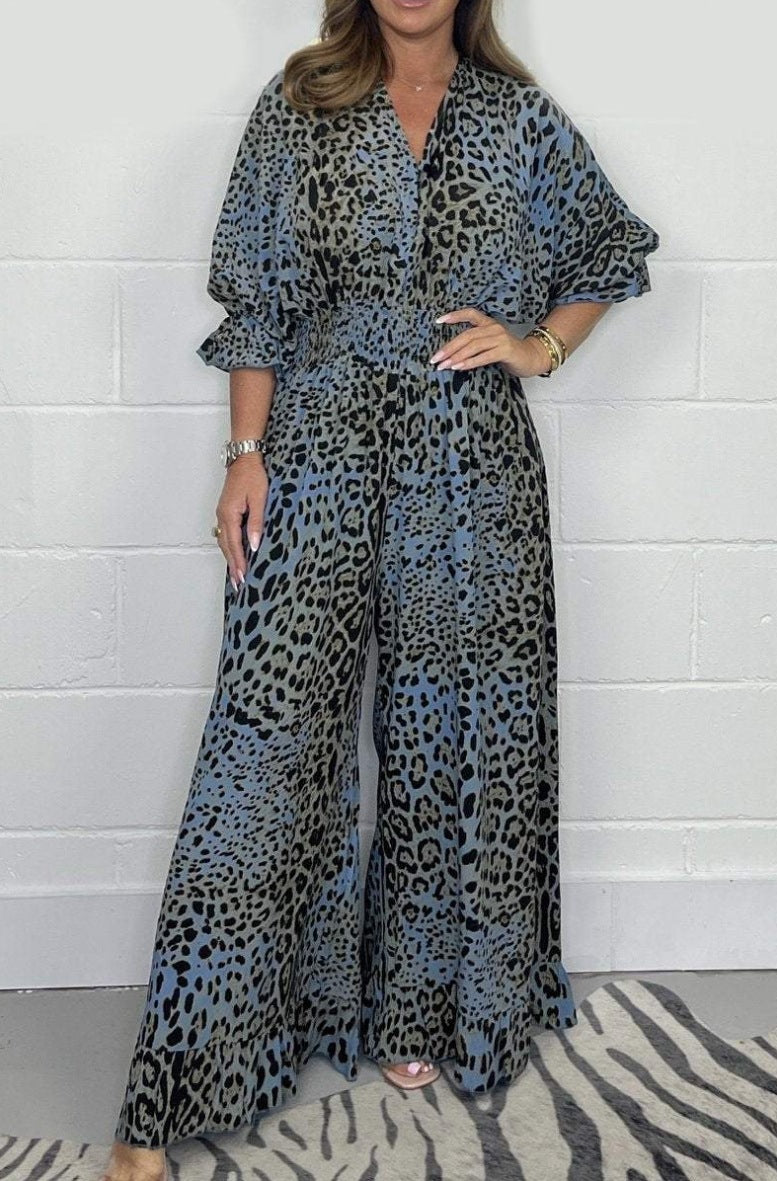 Leopard Print Casual Wide-Leg Jumpsuit