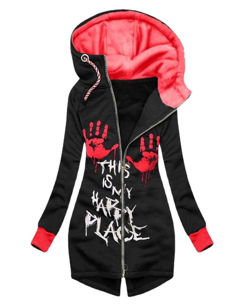 3D Print Zip-Pattern Long Sleeve Hooded Hoodie