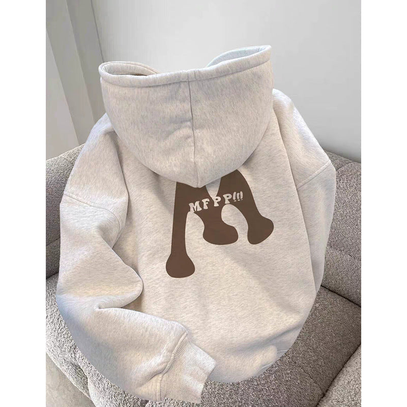 Retro Fleece-Lined Hooded Sweatshirt for Women