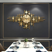 Elegant Large Metal Wall Clock - Silent, Tick-Free Quartz with 3D Starlight Design, Golden & Black - Modern Luxury Decor for Living Room, Bedroom, Office - Handcrafted, Irregular Shape, Office Wall Clock|Artistic Wall Accent|Golden Finish Clock