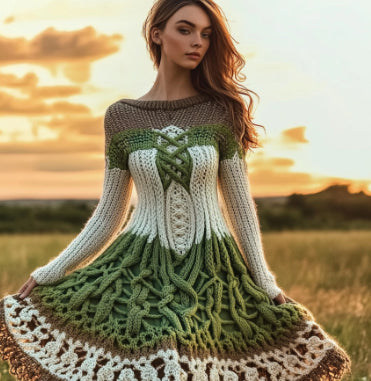 Autumn and Winter European and American Retro Braided Long-sleeved Sweater Dress