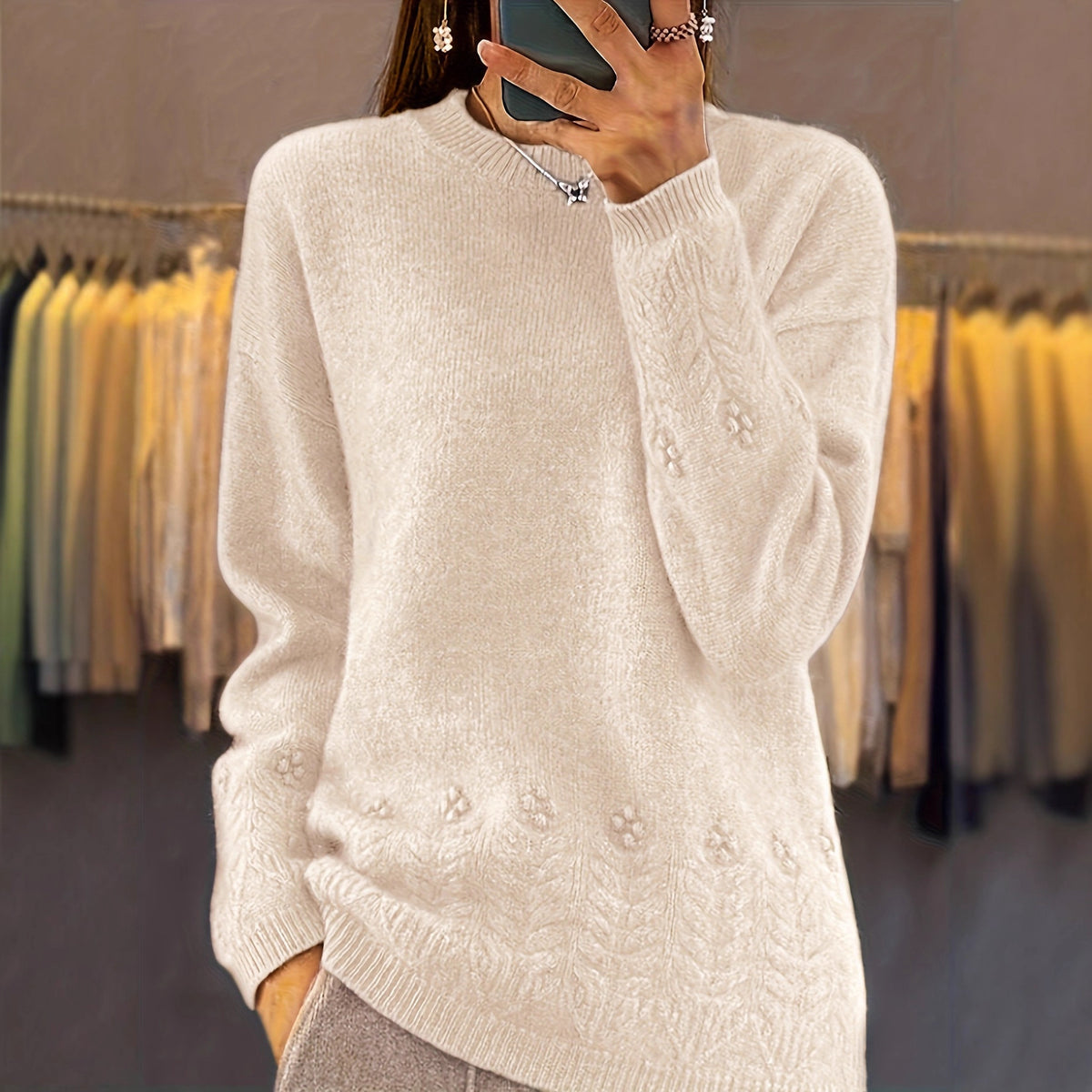 Solid Color Knitted Casual Top for Women