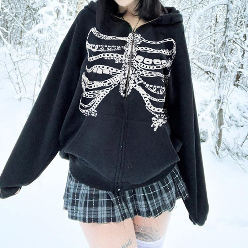 Dark Grunge Chain Zip-Up Hoodie