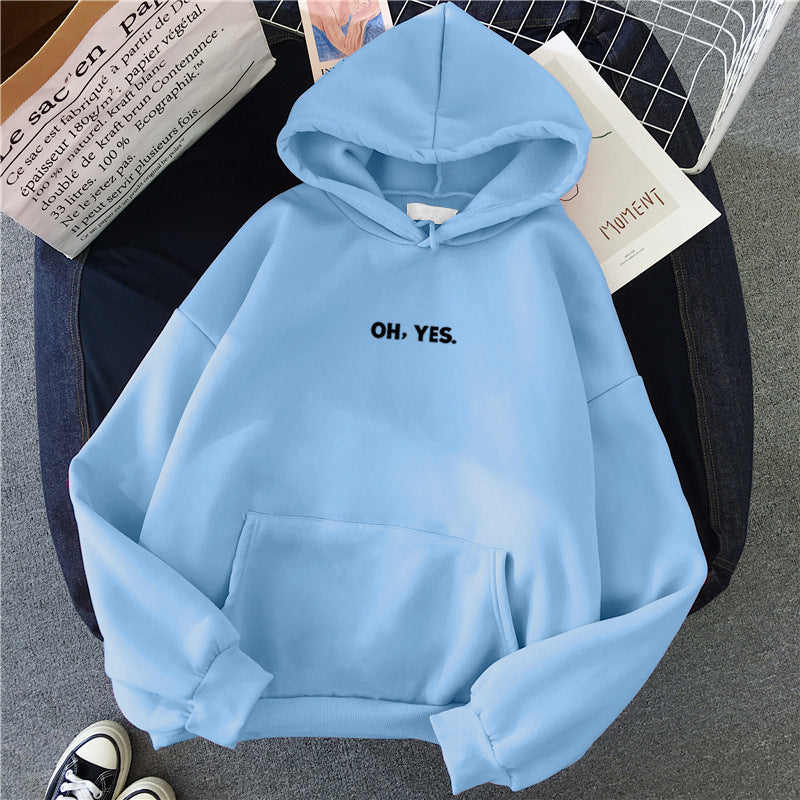 Cozy 'Oh Yes' Printed Loose Hoodie for Casual Everyday Wear