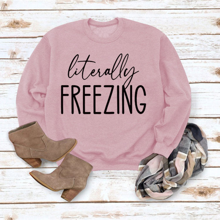 Women's Printed Loose Round Neck Long Sleeve Pullover Sweatshirt