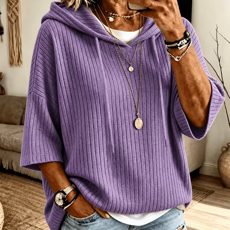 Solid-color Hoodie with Double Hoods and a Drawstring