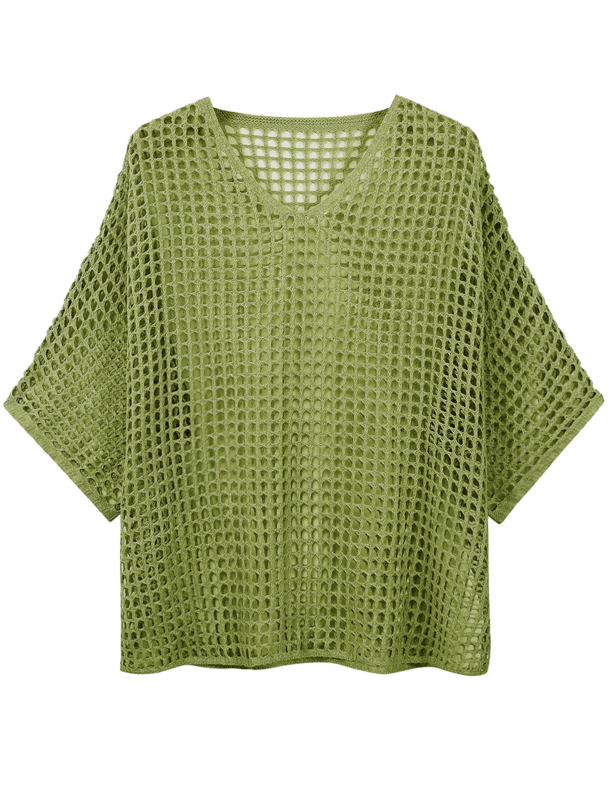 V Neck Hollow Out Knit Tunic Top Batwing Half Sleeve Loose Mesh Cover Up