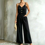 Womens Solid-color Casual Belted Strap Jumpsuit