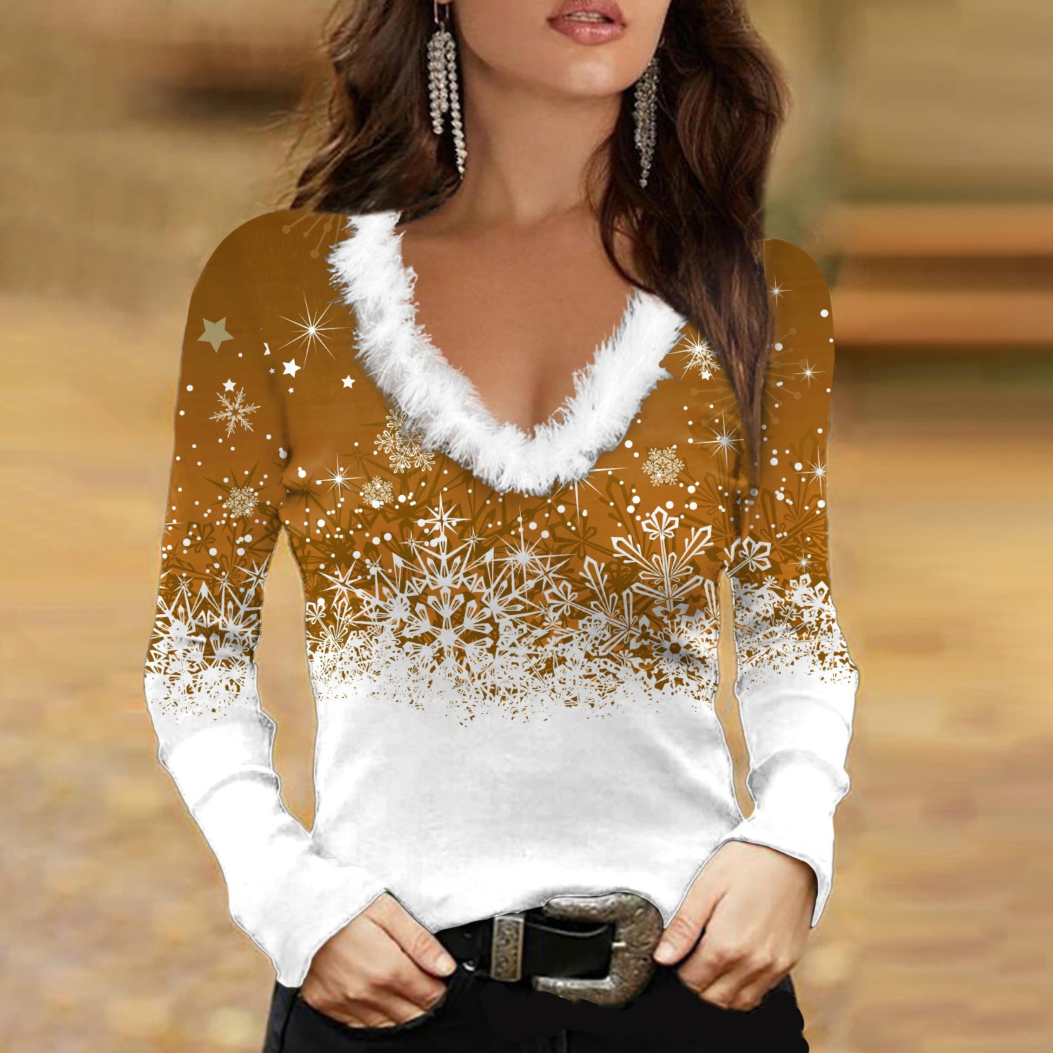 Women's Festive Christmas Long Sleeve Geometric Sweatshirt