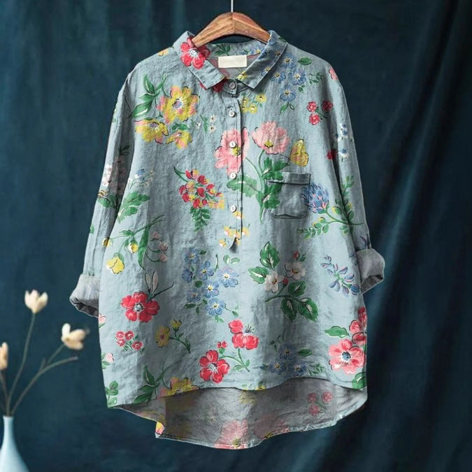 Womens Loose-fit Casual Top With A Round Neckline And Floral Print
