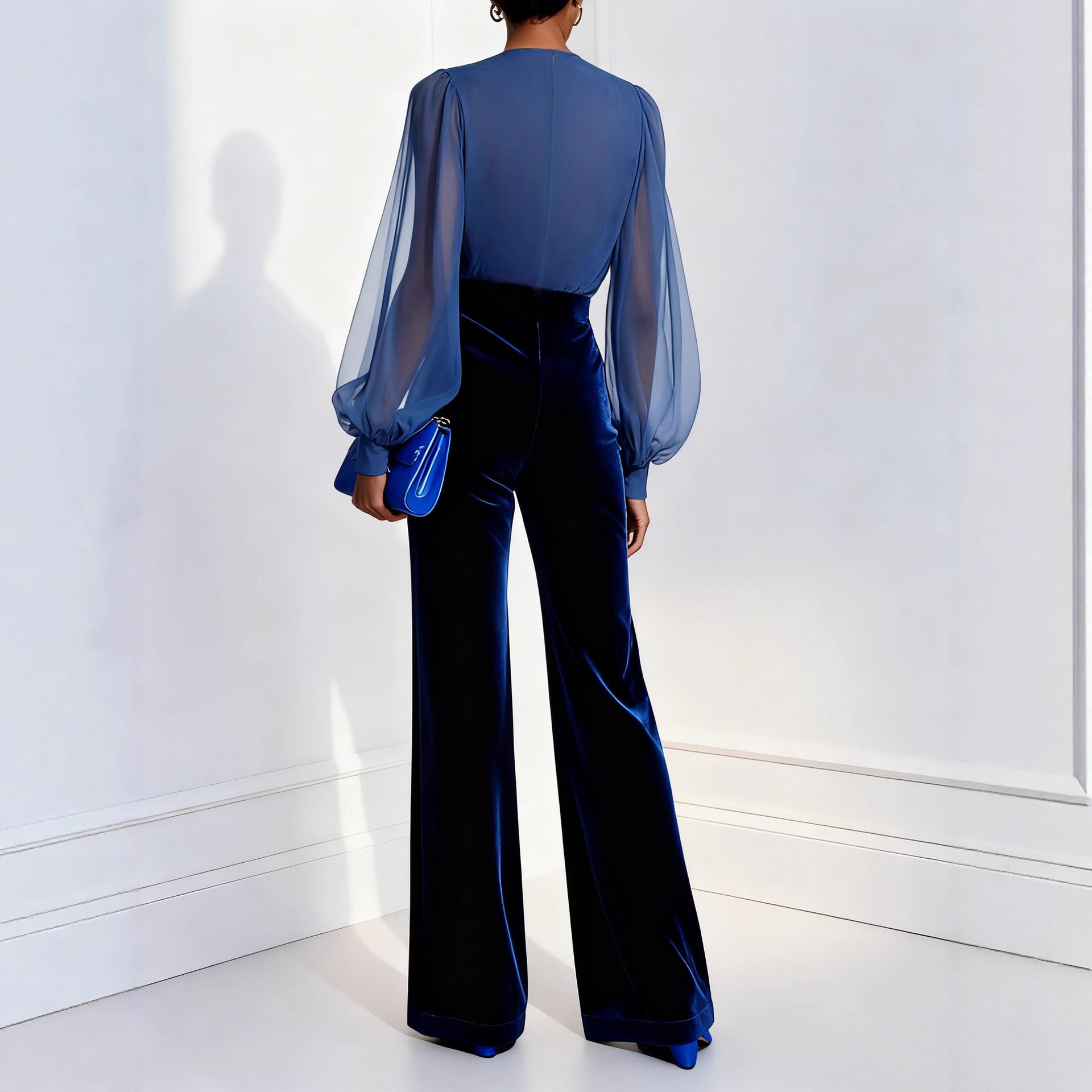 Elegant Velvet V-Neck Long Jumpsuit
