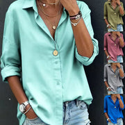 Women's Casual Loose Fashion Solid Color Long-Sleeve Lapel Shirt