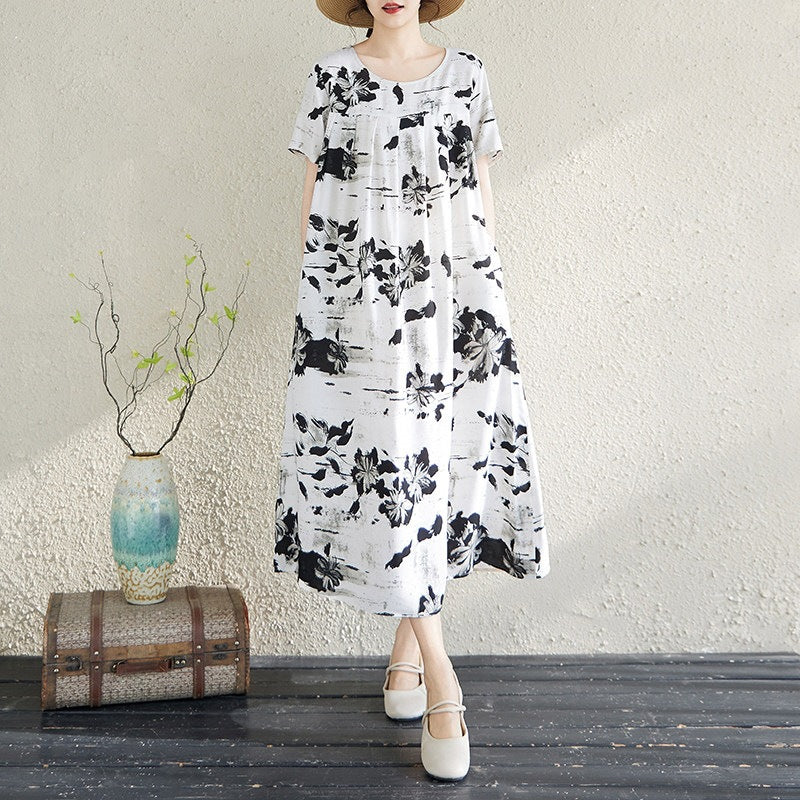 Casual Plus-size Womens Cotton Silk Dress