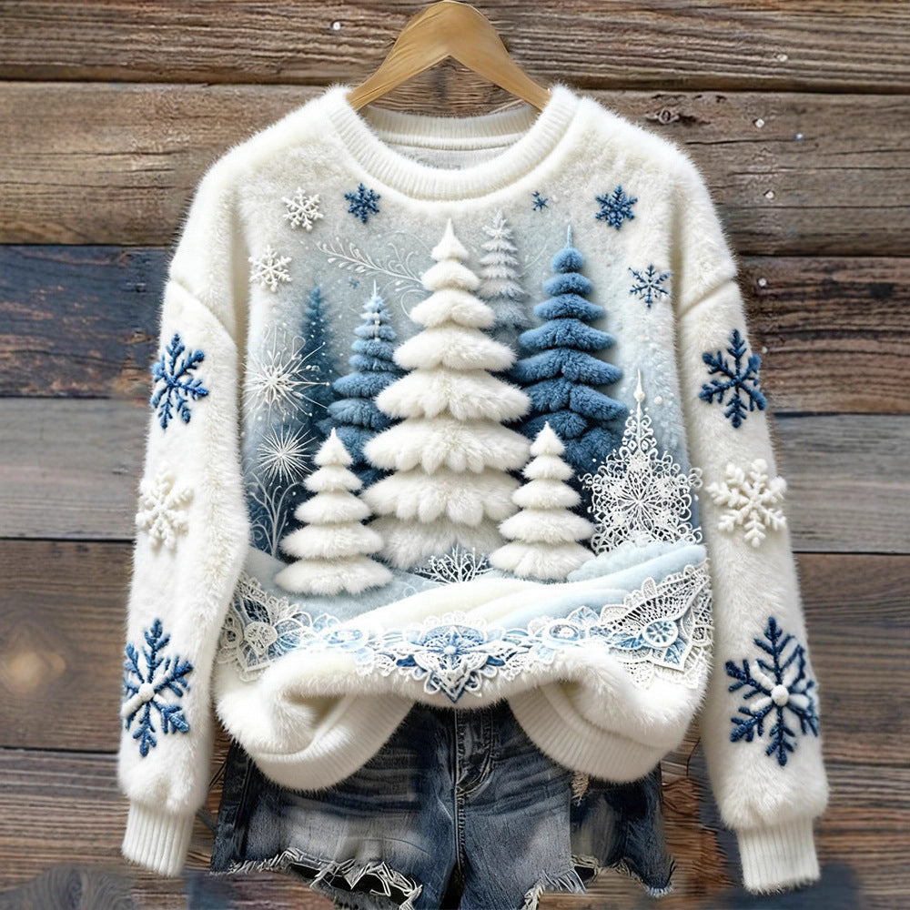 3d Digital Print Pattern Christmas Women's Round Neck Sweatshirt