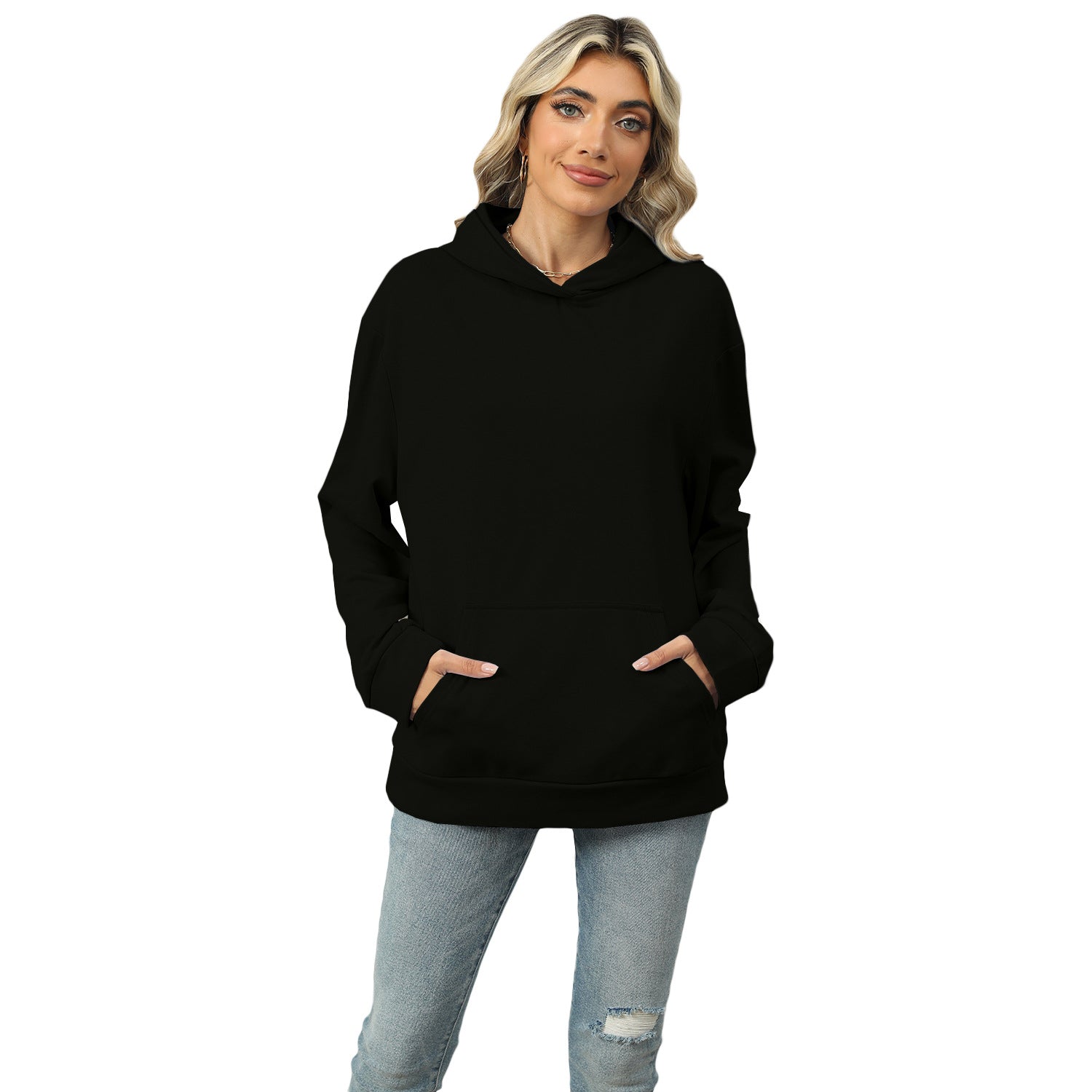 Casual Women's Pocket Hoodie - Cozy Long-Sleeve Sweatshirt