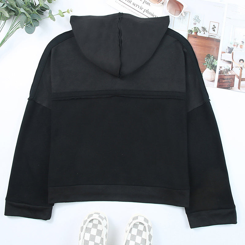 Women's Thickened Casual Drop-Shoulder Patchwork Hoodie