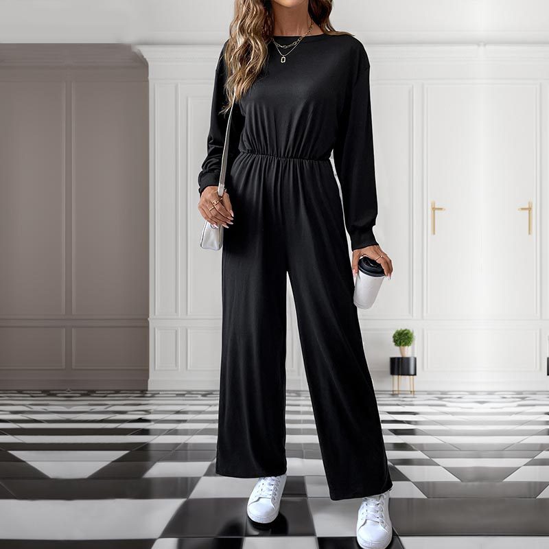 Women's Casual Solid Long Sleeve High-Waist Jumpsuit