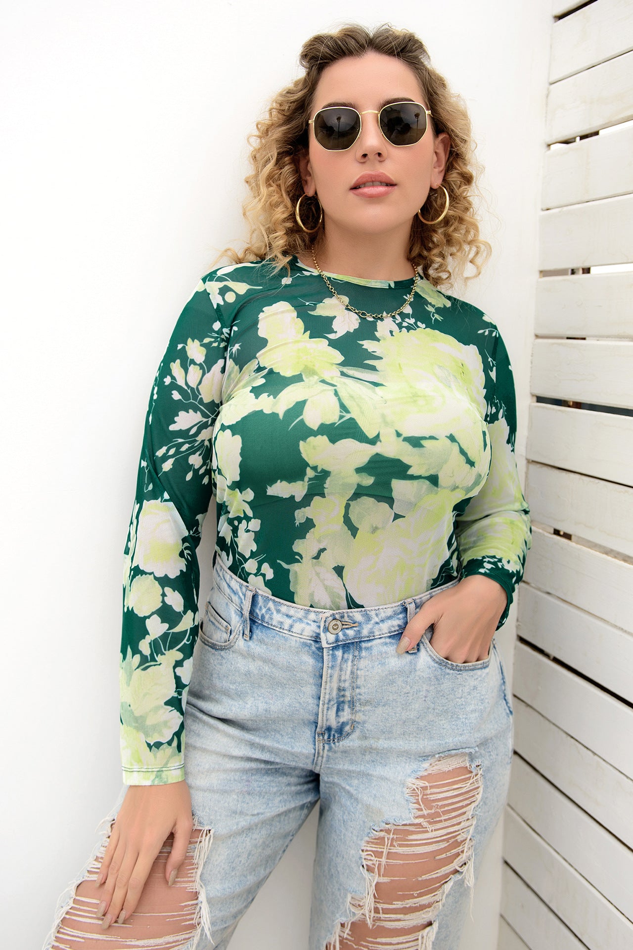 Plus Size Tie-Dye Slim Mesh Top