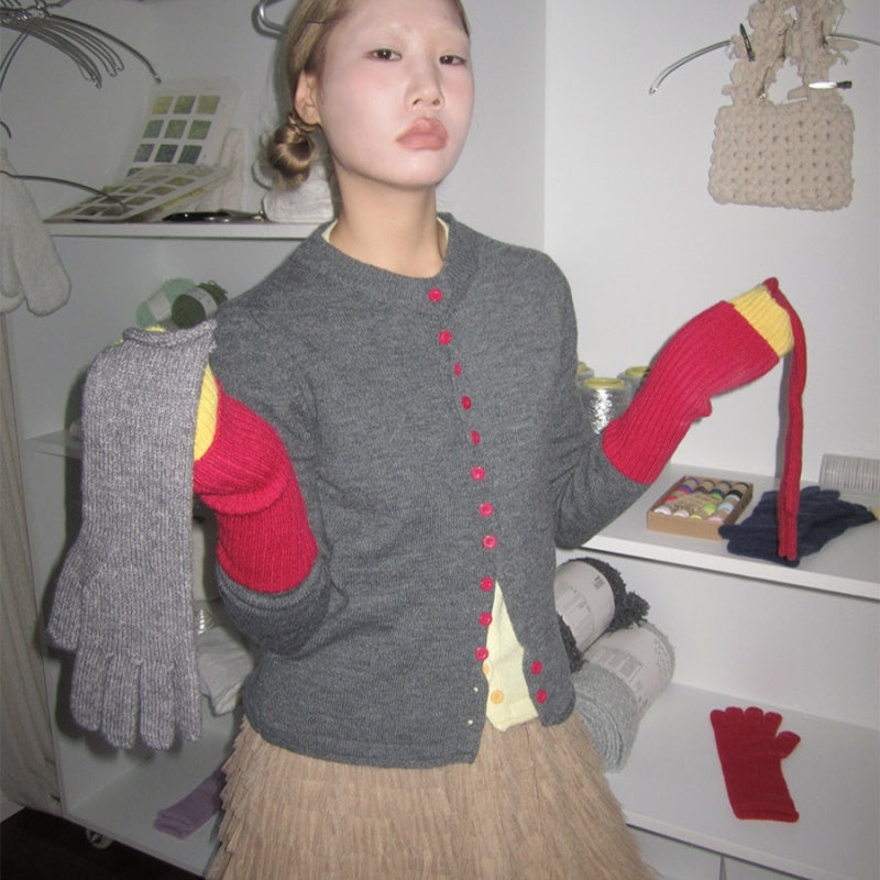 Color‑Block Knit Long‑Sleeve Top for Women – Slim Fit, Soft Polyester