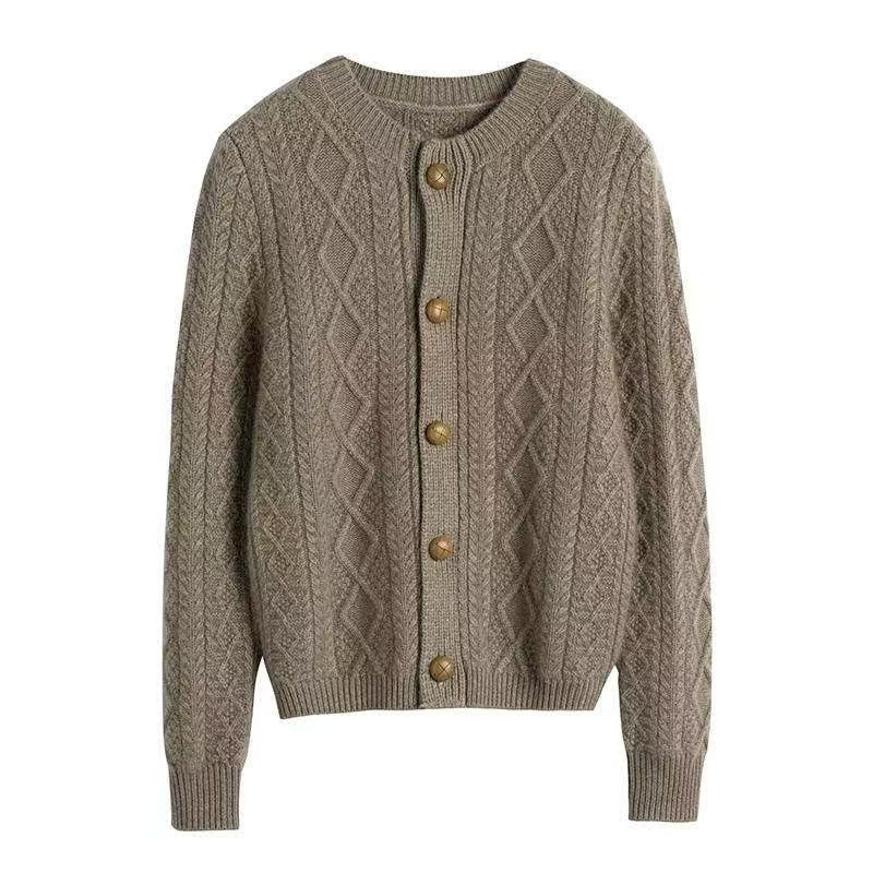 Pure Wool Diamond-patterned Outerwear or Layering Crew-neck Knit Sweater
