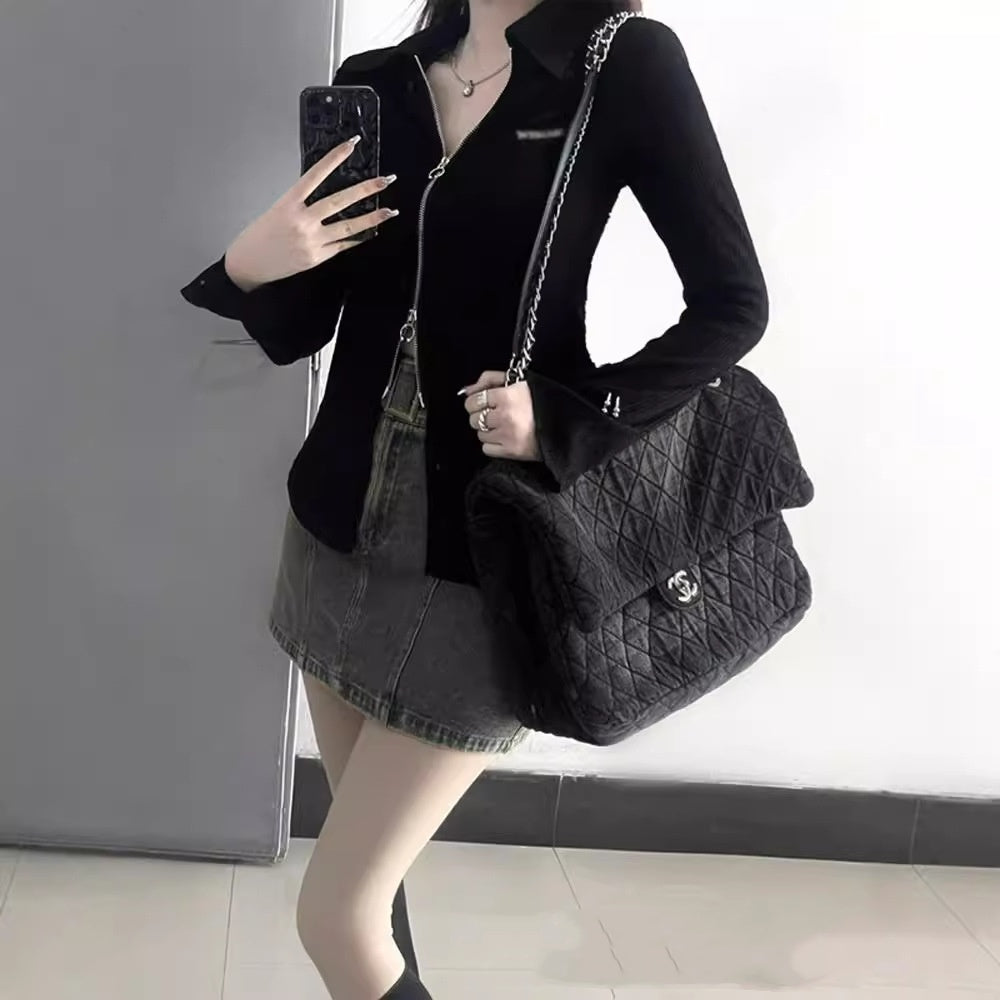 Black Long-sleeve Zipper Cardigan Slim Fit Sun Protection Top