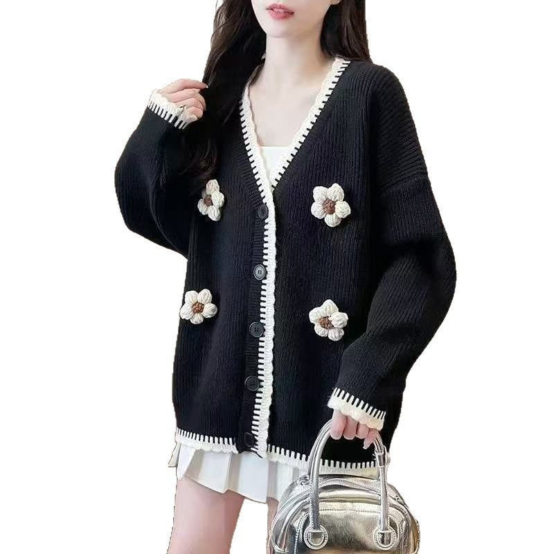 Spring and Autumn Outer Wear Coat Idle Style Design Knitted Top