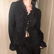Lace Design Lace-up Shirt Top