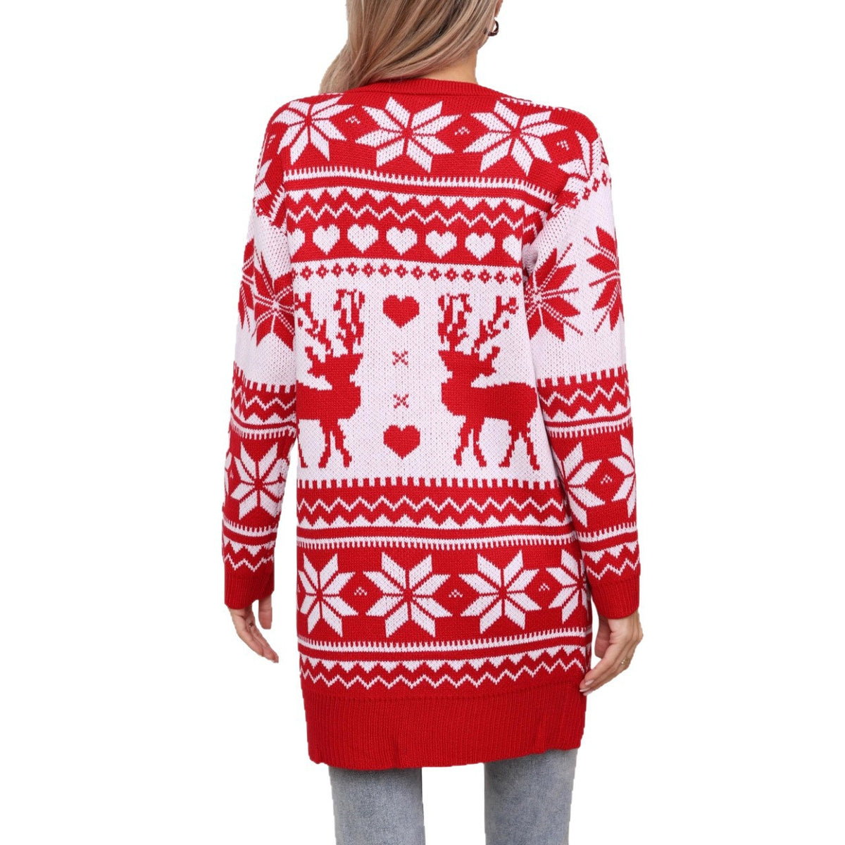 Elk Snowflake Embroidered Knitted Cardigan Coat for Women