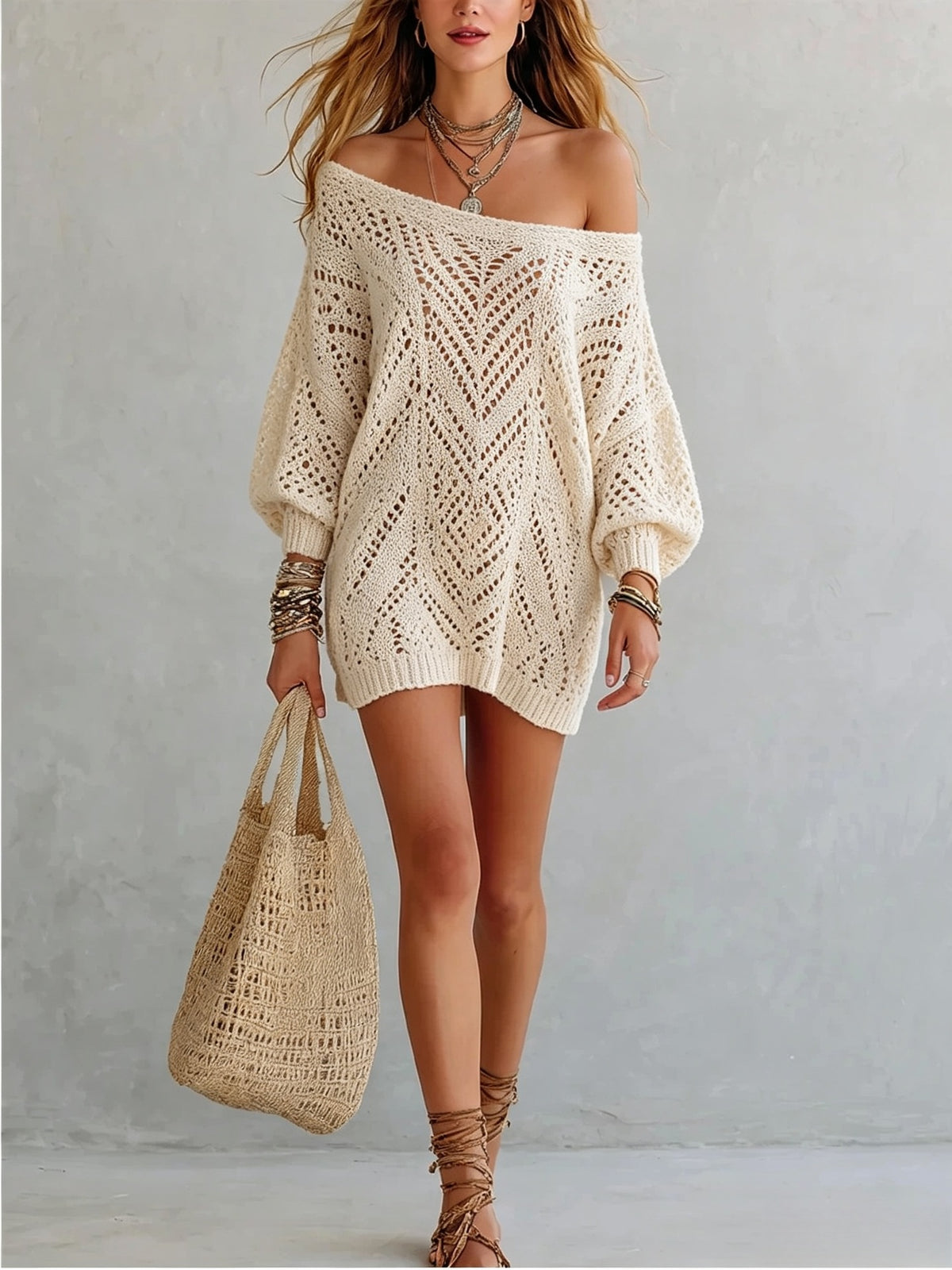 Womens Fashionable Versatile and Relaxed-fit Knit Sweater