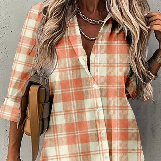 Casual Printing Lapel Collar Half Sleeve Women's Shirt