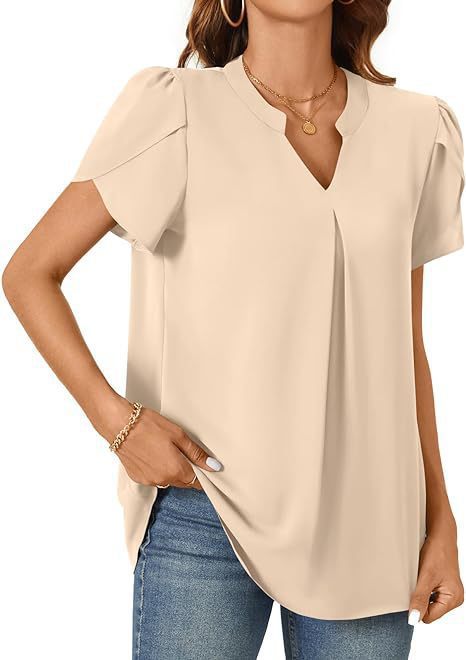 Chic V-Neck Petal Sleeve Loose Blouse for Women