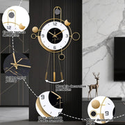 Large Silent Non-Ticking Wall Clock with Metal Pendulum - 15.7"x21.6" Golden & White Marble, Black Arabic Numerals, Battery- Modern Grandfather Clock for Living Room, Bedroom, Office - Easy Install Large Modern Clock (AA Battery Not