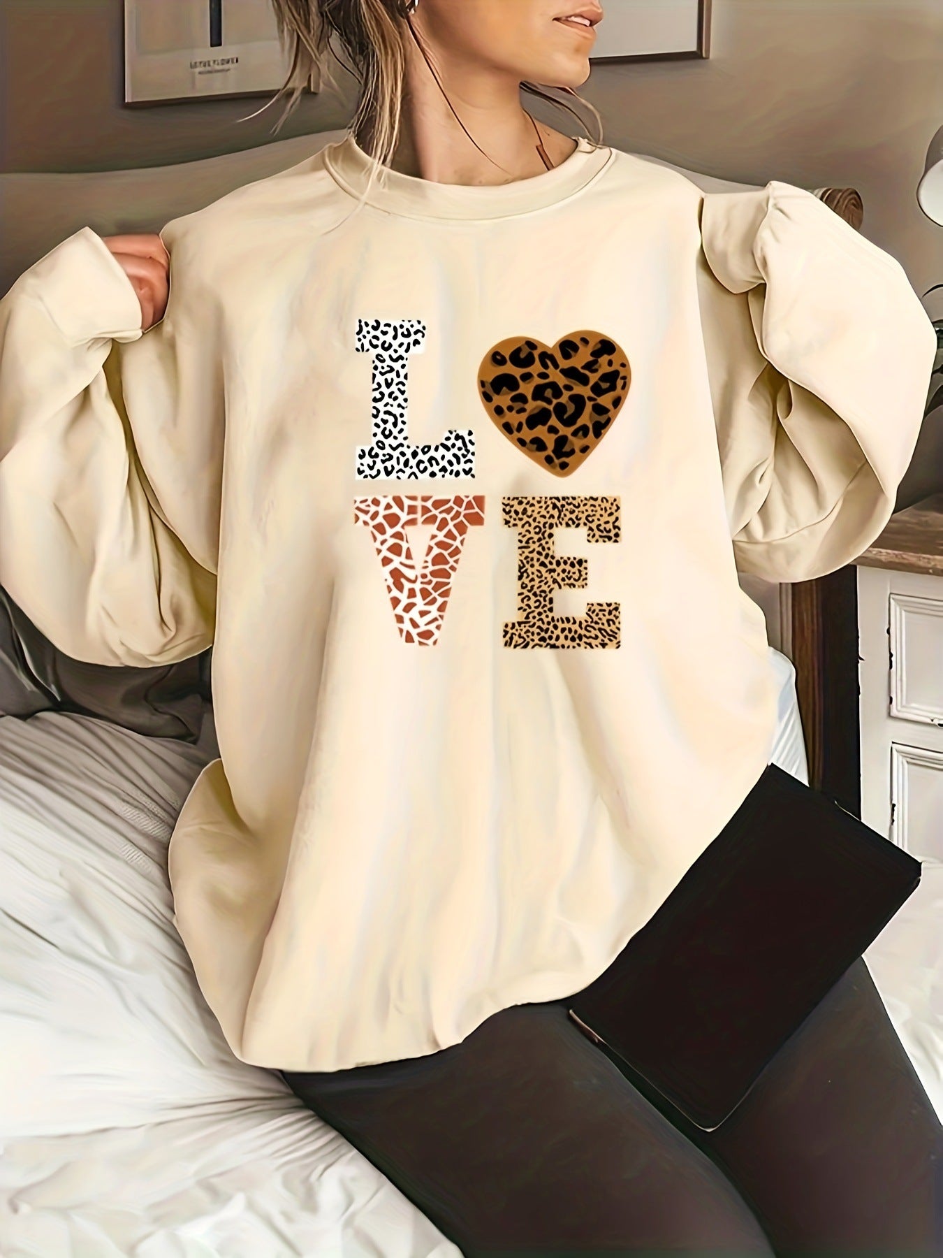 Plus Size Leopard Heart Sweater for Women