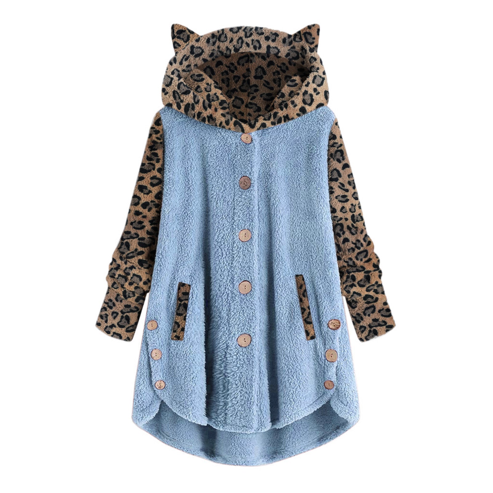 Cozy Leopard Patchwork Hooded Plush Coat