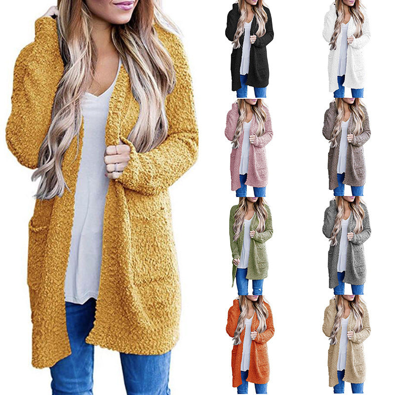 Cozy Fleece Double-Pocket Knit Cardigan Sweater