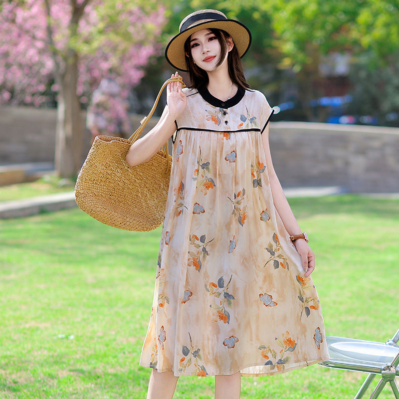 Rayon Floral-print Cotton Silk Dress