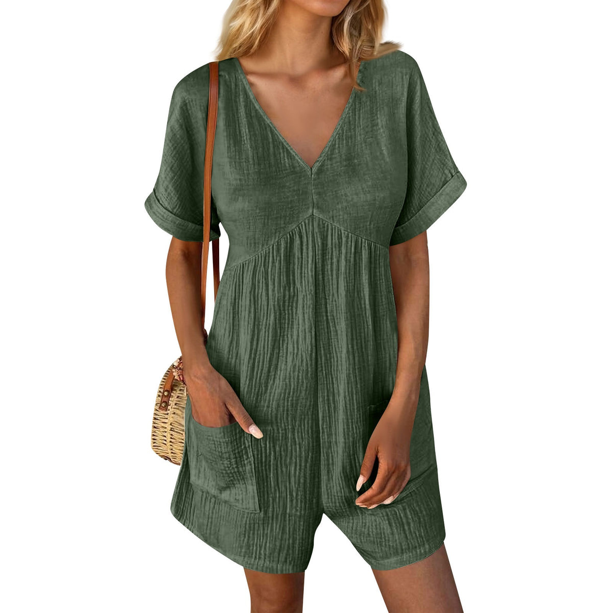 V-Neck Batwing Sleeve Pocket Jumpsuit