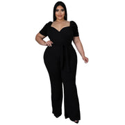 Women's Plus-Size Ruffle Sleeve High-Waist Wide-Leg Jumpsuit