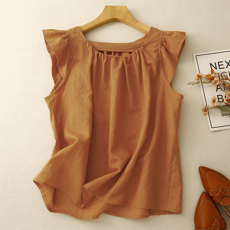 Slimming Cotton-Linen Short Top – Lightweight Sleeveless Blouse