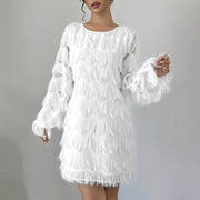 White Long-sleeve One-piece Dress Party Gown Short Skirtbelt Not Included
