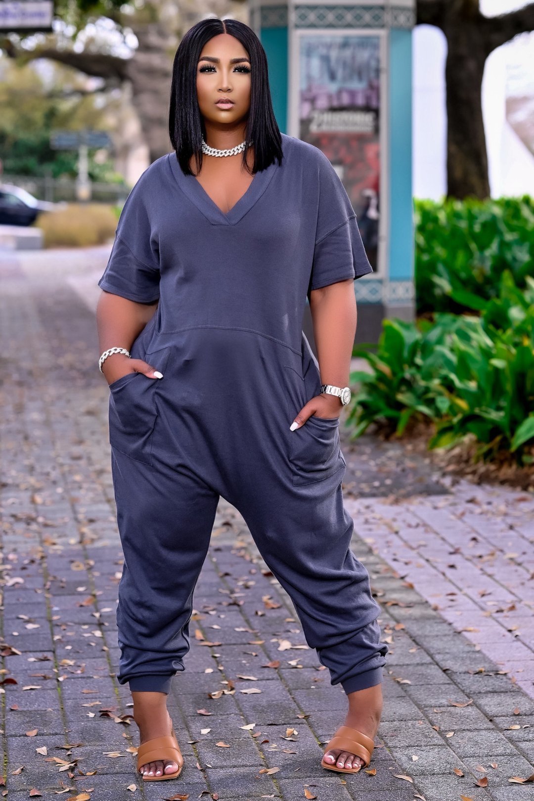Chic Solid Color Casual Streetwear Jumpsuit for Women