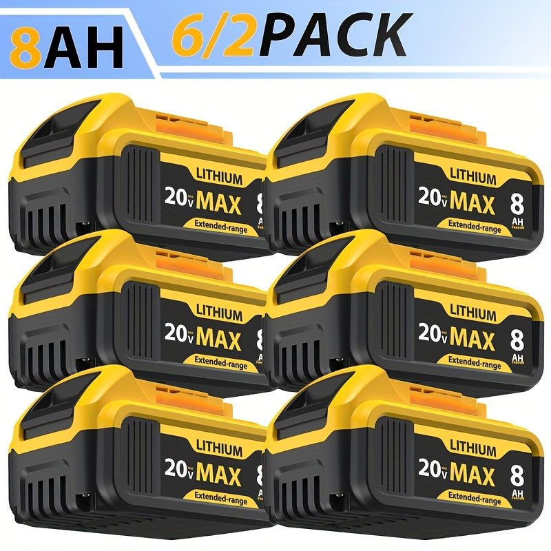2Pack 20V 8.0Ah Lithium Battery Replacement For Dewalt 20V Battery Compatible With Dewalt 20 Volt Battery DCB200 DCB201 DCB206 DCB210 DCB203 For DeWalt 20V Cordless Power Tools 2pcs