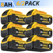 2Pack 20V 8.0Ah Lithium Battery Replacement For Dewalt 20V Battery Compatible With Dewalt 20 Volt Battery DCB200 DCB201 DCB206 DCB210 DCB203 For DeWalt 20V Cordless Power Tools 2pcs