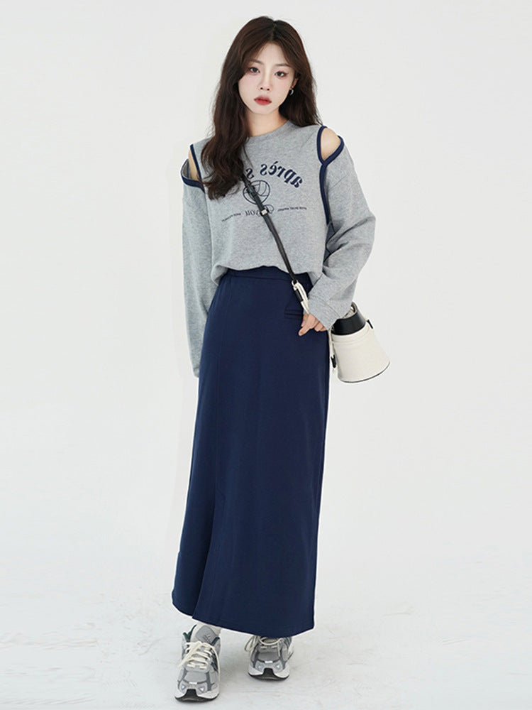 Off-shoulder Hoodie Female Spring Lazy Casual Crewneck Top Thin