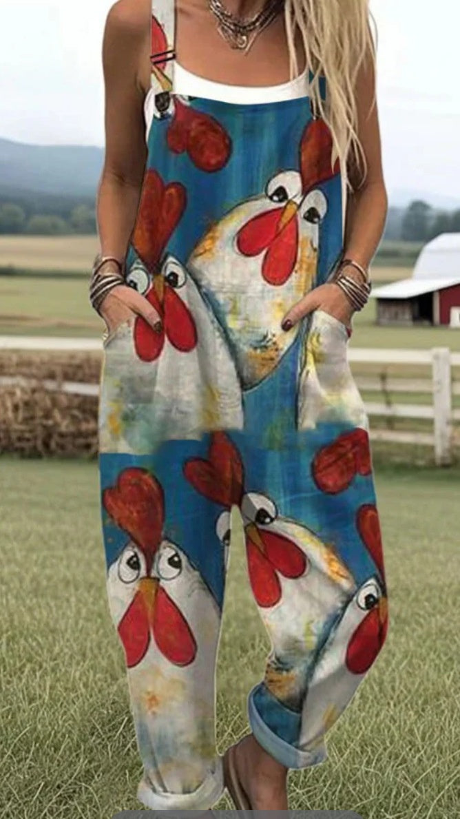 Women's Vintage Print Sleeveless Loose Casual Jumpsuit