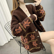 Cozy Maple Leaf Jacquard Oversized Cardigan Sweater